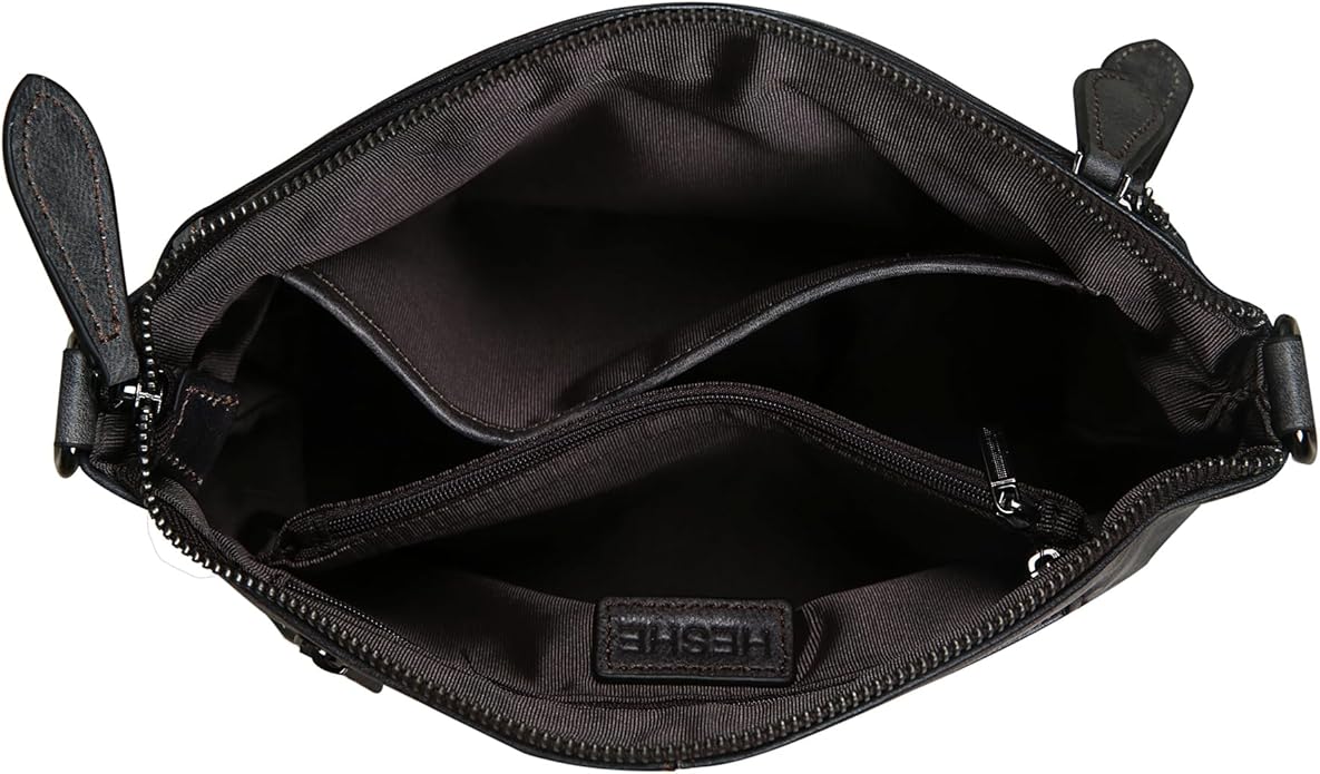 HESHE Crossbody Bags for Women Genuine Leather Purses with Multi-Pockets Vintage Ladies Small Shoulder Satchel Bag