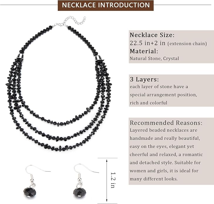 Layered Beaded Statement Necklace Multi Strand Crystal Beads Collar Necklace and Earring Sets for Women Fashion Costume Jewelry Set Gifts for Her
