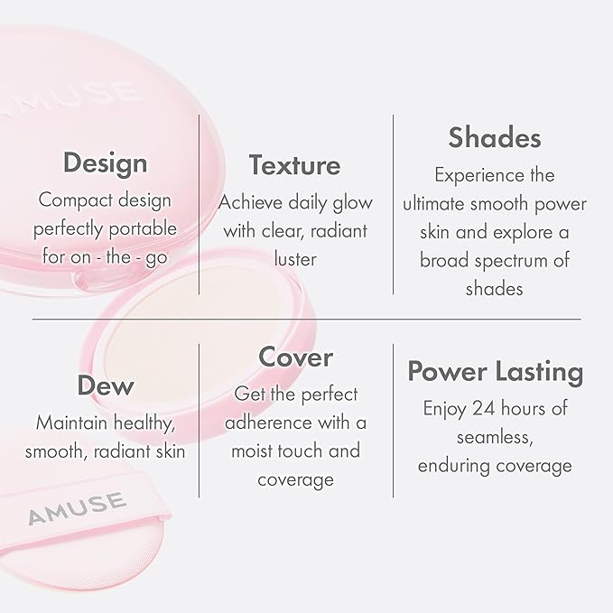 Amuse SEOUL Dew Power Vegan Cushion Foundation (04 TAN) | Dewy, glow, long-lasting, double coverage, clean beauty, lightweight, natural look, hydrating cushion