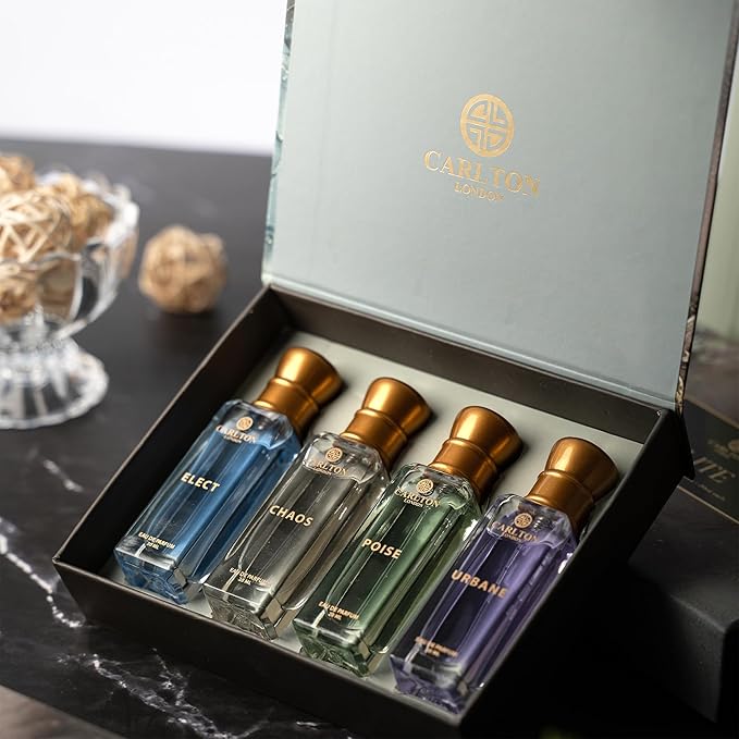 Carlton London Elite Perfume For Woman & Man – 4x20ml | Luxury Perfume Gift Set For Couple | Long Lasting Unisex EDP Combo With Fruity, Musky, Citrusy, Smoky Notes | Travel Size Perfumes Set