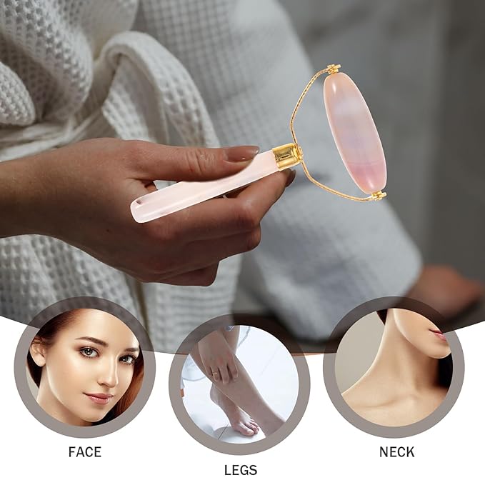 FUOYLOO 2Pcs Jade Facial Massage Roller and Scraper for Skin Care Face Massage Tool to Reduce Puffiness Wrinkles and Promote Relaxation