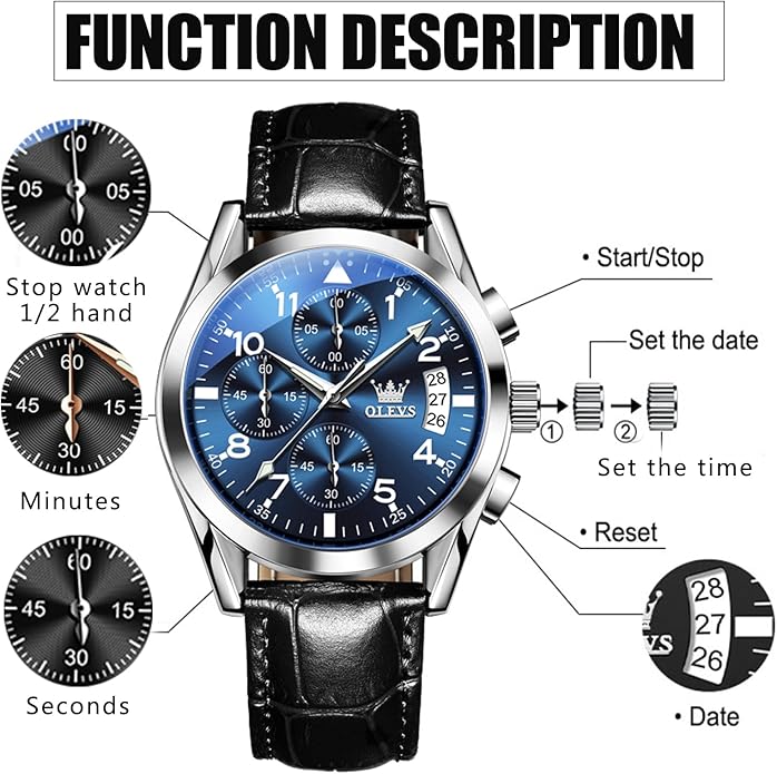 OLEVS Men's Watches Brown Leather with Date,Casual Watches for Men,Large Face Watches Men,Chronograph Mens Watch,Sport Waterproof Business Dress Analog Quartz Men's Wrist Watches Reloj De Hombre