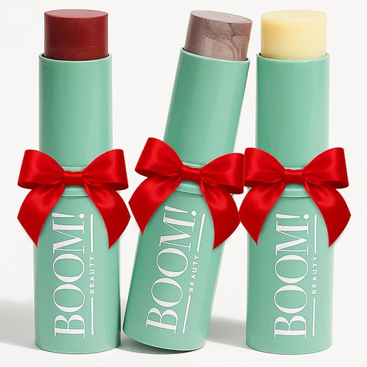 Boomstick Trio ® Color 3 Pack Cream Blush Makeup, Color Blush Stick, Highlighter Stick & Moisturizer for Cheeks, Eyes & Lips, Blendable Vegan Boom Sticks by Cindy Joseph for Older Women, BOOM Beauty