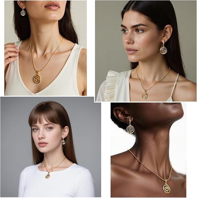 Gold Boho Necklace Earrings Set For Women Spiral Trendy Statement Jewelry Set Summer Beach Jewelry Gifts 18K Gold Plated