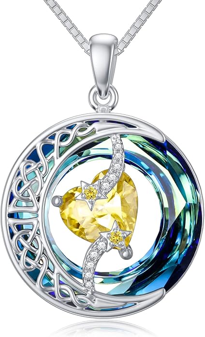 TOUPOP Birthstone Necklace 925 Sterling Silver Moon and Star Pendant with Blue Crystal Celtic Moon Jewelry Birthday Valentines Day Gifts for Women Mom Wife Her