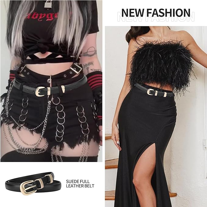 TINIDI Women Genuine Leather Belt for Jeans Pants Dress Fashion Ladies Waist Belt with Gold Buckle