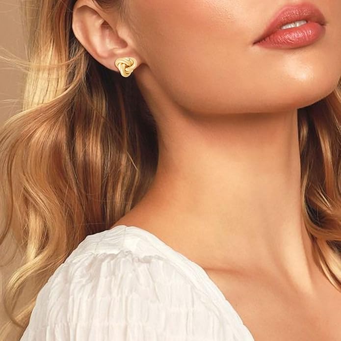 14K Gold Plated Knot Earrings for Women Gold Silver Earrings Heart Link Drop Dangle Earring Chunky Golden Knotted Statement Jewelry