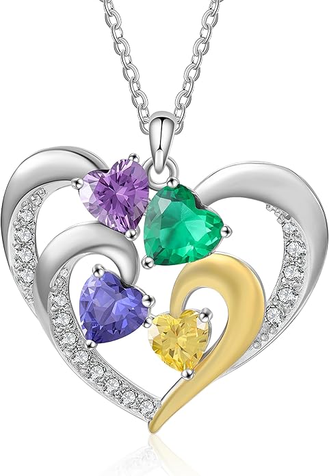 GLAMCARAT Personalized mothers necklace with birthstones names sterling silver jewelry for women customized engraved necklace