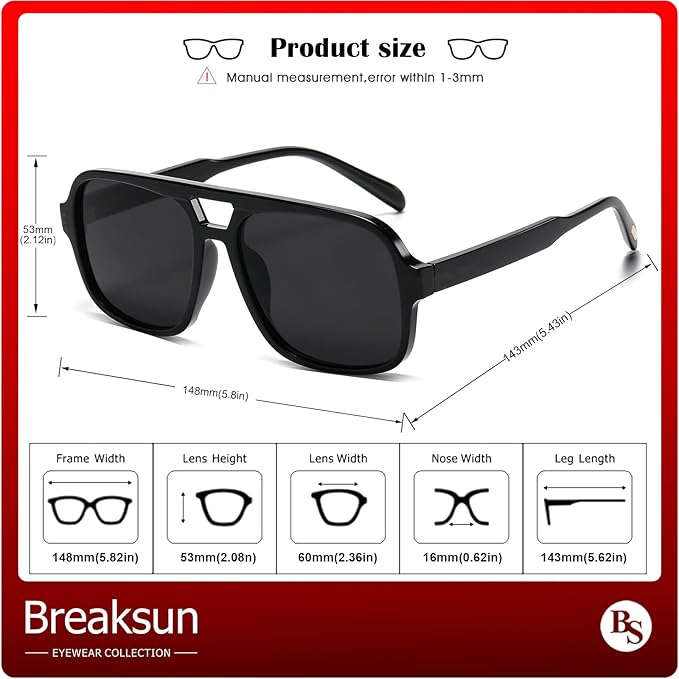 Retro Aviator Sunglasses for Women Men Trendy Classic 70s Square Aviator Sun Glasses Vintage Shades