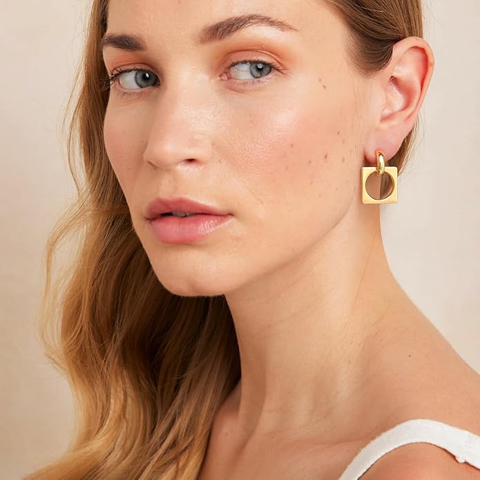 MUYAN Gold Silver Geometric Drop Dangle Earrings for Women Brushed Link Square Dangle Earrings Trendy Jewelry