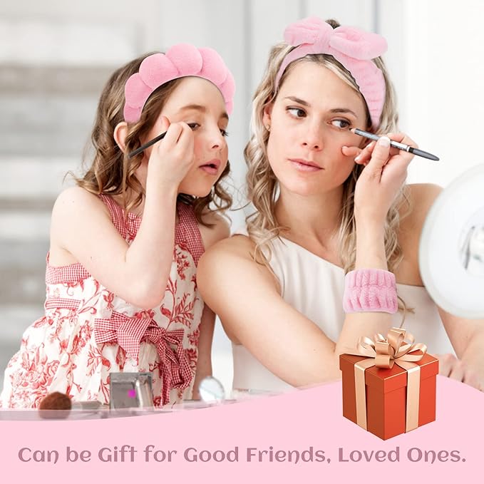 Spa Headband & Wristband Set for Women – Puffy Sponge Makeup Headband for Washing Face, Skincare Hairband, Cute Presents for Teenage Girls and Trendy Teen Girl Gifts