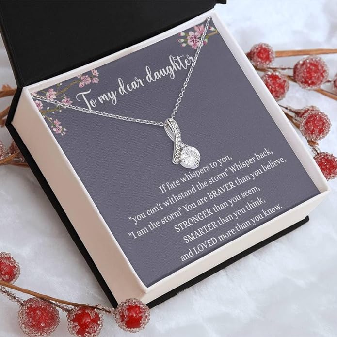 VIRAGIL To My Daughter Gift Necklace From Dad or Mom - Badass Daughter Jewelry With Heartfelt Message & Elegant Box