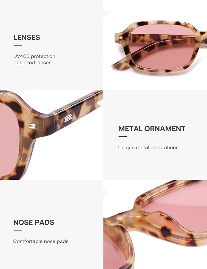 SOJOS Trendy Rectangle Polarized Sunglasses Womens Mens, Small Retro Fashion Thin Slim Square Sunnies SJ2610