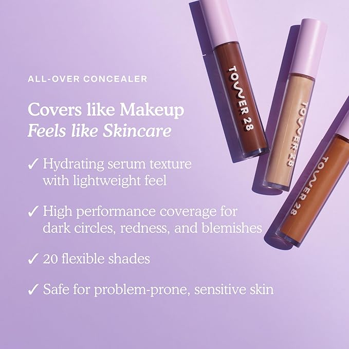 Tower 28 Beauty Swipe Serum Concealer - Hydrating Buildable Medium-Coverage Concealer with Skincare Benefits for Sensitive Skin - Shade 14 PV, Deep Tan with Golden Undertones, 0.22 Fl Oz