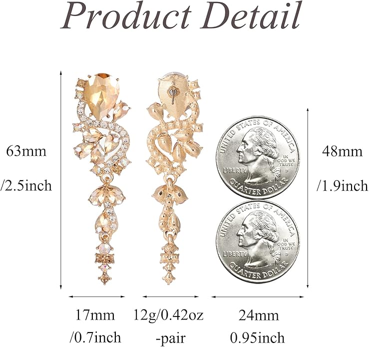Fashion Rhinestone Statement Drop Dangle Earrings Long Colorful Crystal Bridal Wedding Teardrop Chandelier Earrings for Women Prom Pageant