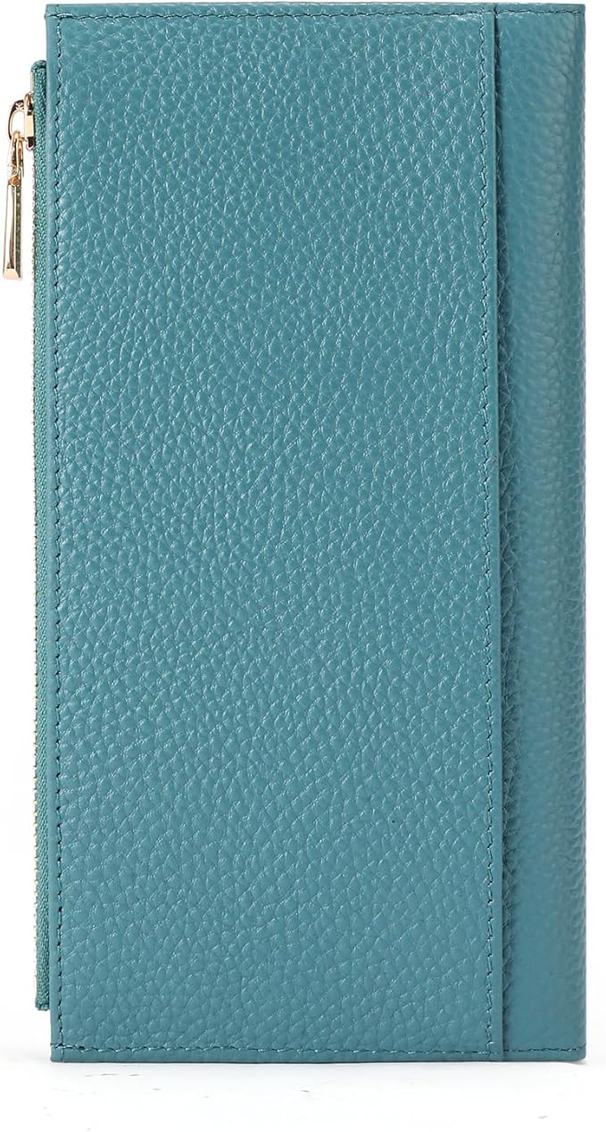 Slim Blue Wallet for Women, RFID Blocking Genuine Leather Bifold with Secure Zippered Coin Pocket (Blue)