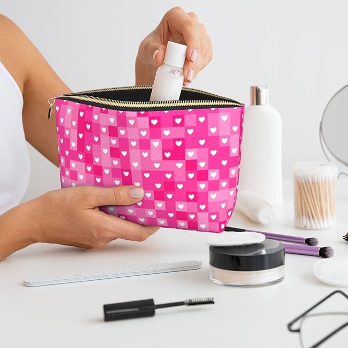 Cute Valentine's Day Hearts Makeup Bag Zipper Pouch Travel Portable Cosmetic Bag Organizer for Women
