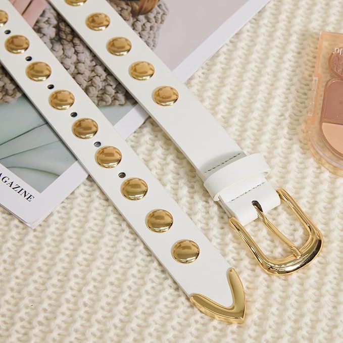 VATAN Women Leather Belt for Jeans Dresses Pants Fashion Ladies Casual Waist Belt with Gold Buckle
