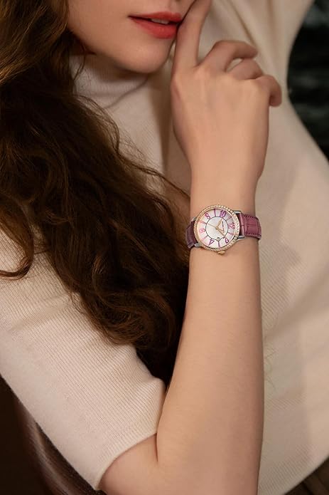 GOLDEN MAPLE Dainty Watches for Women, Mother-of-Pearl Dial and Swiss Quartz Movement, Ladies Watch with Leather Strap