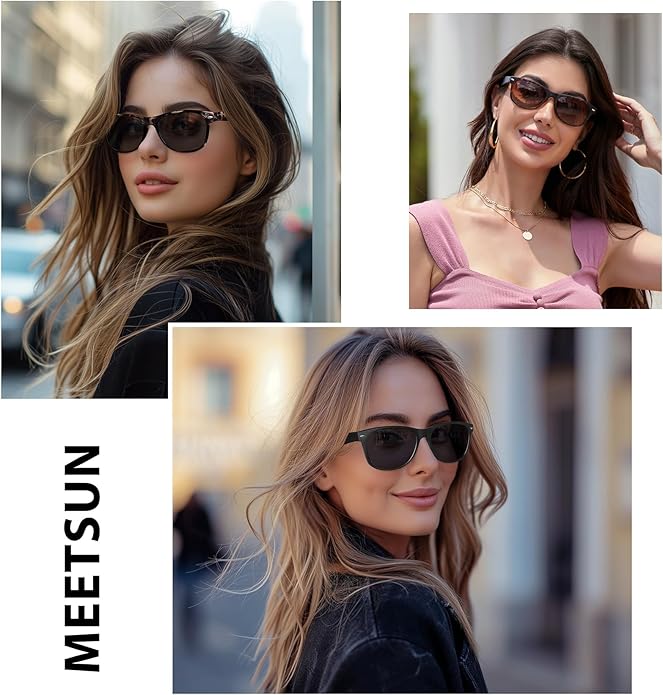 MEETSUN Classic Polarized Sunglasses for Women Men Trendy Retro Sun Glasses for Driving UV Protection (3 Pack)