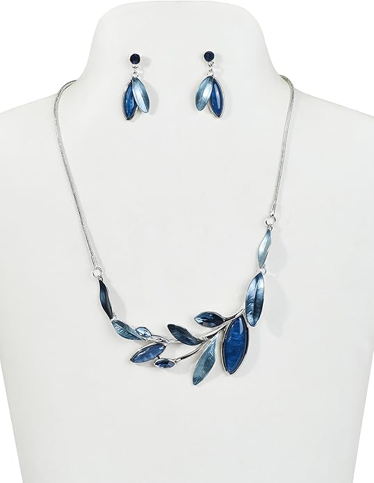 Vintage Statement Jewelry Set Leaf Floral Bohemian Boho Statement Necklace Earring Set Crystal Fashion Costume Jewelry