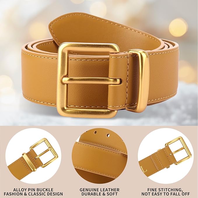 TINIDI Women Genuine Leather Belt for Jeans Pants Dress Fashion Ladies Waist Belt with Gold Buckle