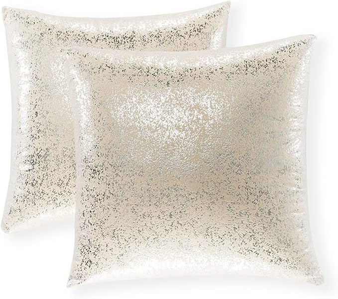 Gift, Super Soft Sparkling Decorative Solid Color Square Cushion Cover Handmade Pillowcase with Hidden Zipper, 2 Packs, 24x24 inch(Silver- Champagne)