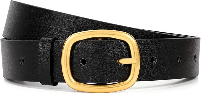 WHIPPY Women Leather Belt Casual Fashion Gold Buckle Leather Waist Belt for Jeans Pants Dresses Chic Ladies Belt