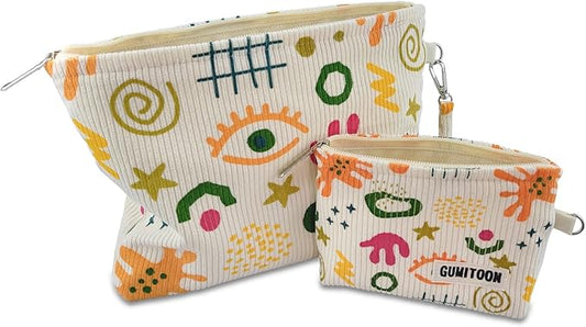 2pcs Cosmetic Bags,makeup bag for women,aesthetic organizer toiletry bags,travel essentials,travel size toiletries,a small make up bag and a big make up bag(colorful bag)