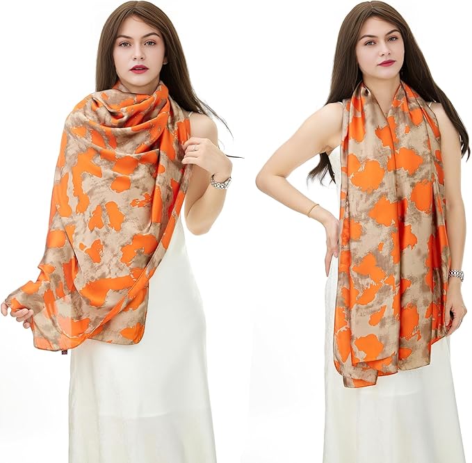 YOUR SMILE Large Mulberry Silk Feeling Long Stain Scarf Lightweight Sunscreen Shawls Wraps for Women