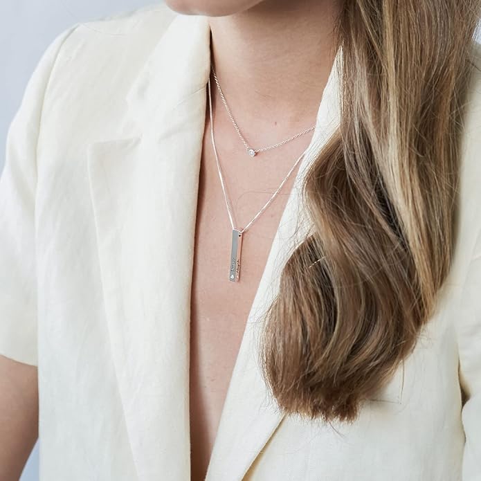OAK & LUNA - Personalized Pillar Bar Necklace with Diamond Options - Custom Inscription Engraved Pendant - Up to 4 Names - Jewelry Gift for Women, Her, Mother For Mother's Day, Christmas