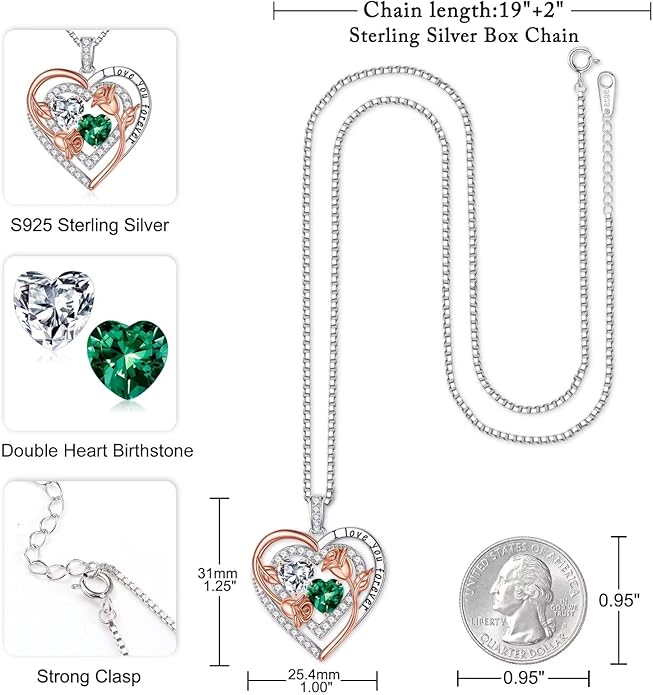 Iefil Mothers Day Gifts for Wife - Sterling Silver Birthstone Necklace Birthday Gifts for Her Wife