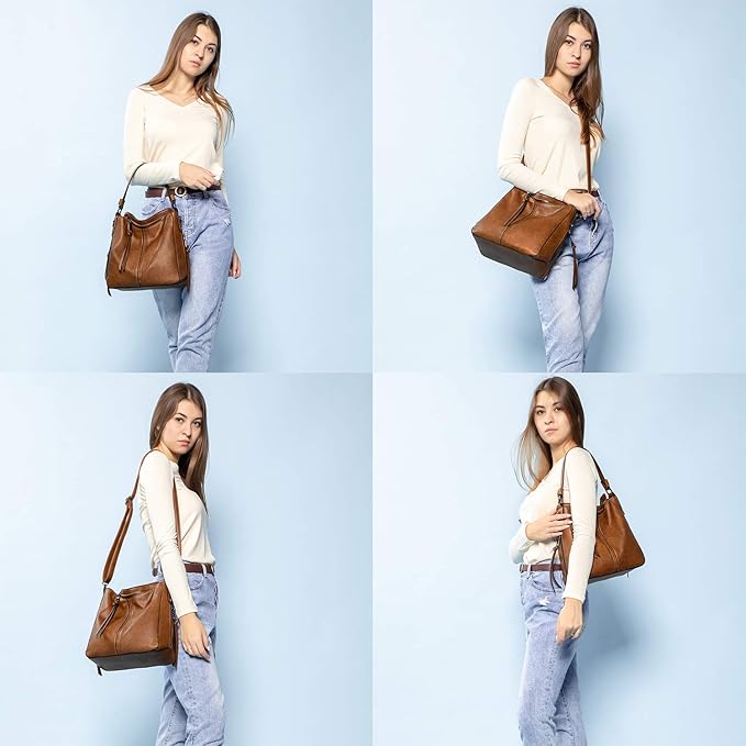 Realer Hobo Crossbody Bags for Women Designer Faux Leather Hobo Handbags Retro Large Size Shoulder Bag Bucket Purse