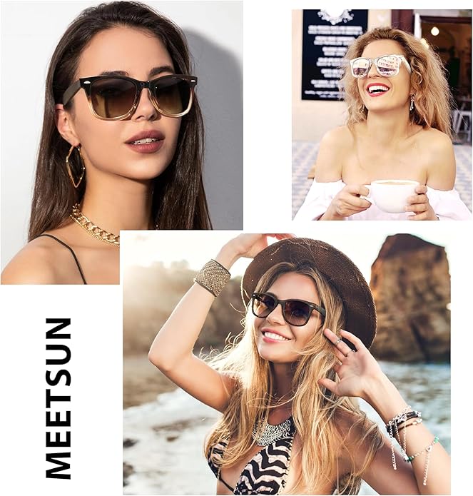 MEETSUN Retro Polarized Sunglasses for Women Men Classic Mirror Lens Driving Trendy Sun Glasses UV Protection (3 Pack)