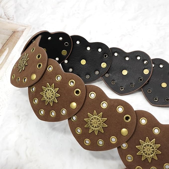 Wide Disc Belt for Women Vintage Hollow Boho Leather Belt Western Chunky Waist Belt Cowboy Metal Buckle Concho Belts