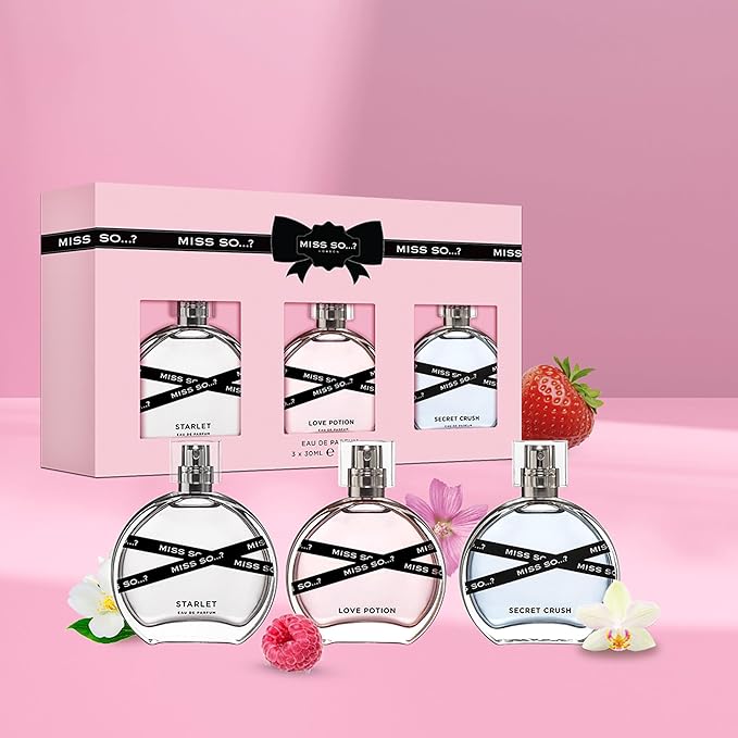 Miss So…? Set - Perfumes for Women with Floral, Fruity and Vanilla Perfume Notes - 800 Sprays - Gifts for Women - 3 pcs Gift Set