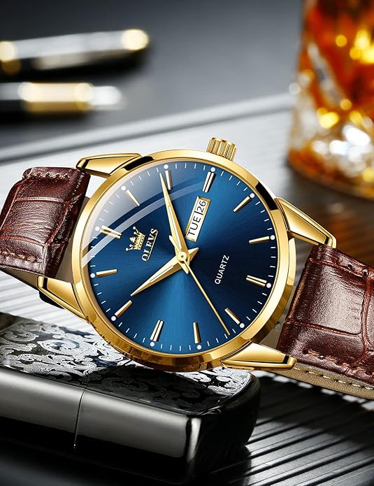 OLEVS Mens Watches, Casual Leather Watches for Men Easy to Read Quartz Number Watch with Date Waterproof Blue/Black/Silver Face Men's Wrist Watches…