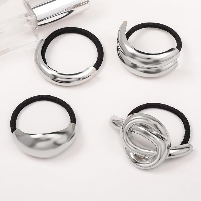Hair Ties for Women, Sliver Metal Hair Cuffs Hair Accessories Elastic Hair Ties Ponytail Cuff Hair Bands for Both Thick Hair and Thin Hair