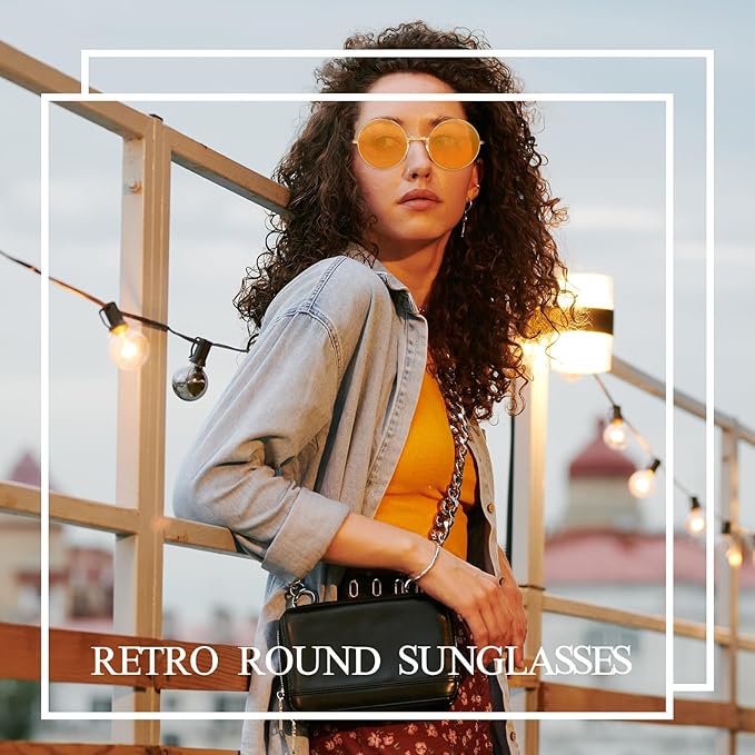 CHRORINE Hippie Sunglasses Round 70s Retro Glasses for Women Men Party Accessory Festival Fashion Vintage Sunglasses