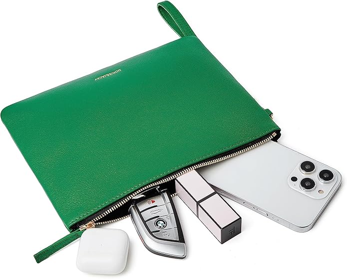 DORIS&JACKY Lambskin Leather Wristlet Clutch Purse for Women Soft Designer Slim Cell Phone Pouch Bag with Detachable Strap