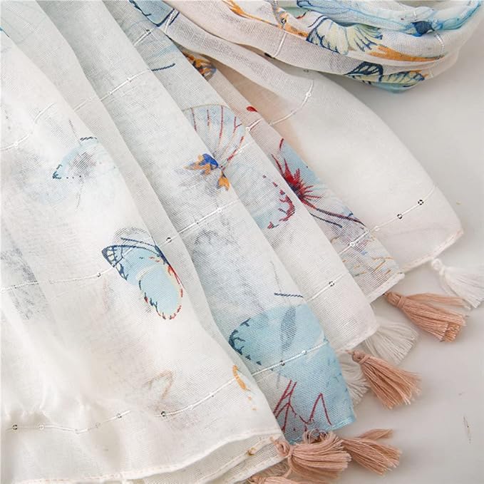 Yeieeo Boho Scarf for Women Lightweight Floral Printed Scarf Fall Winter Fashion Fringed Shawl