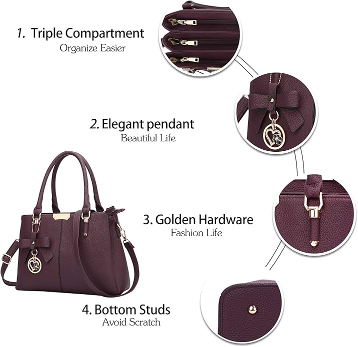 KKXIU 3 Zippered Compartments Purses and Handbags for Women Top Handle Satchel Shoulder Ladies Bags