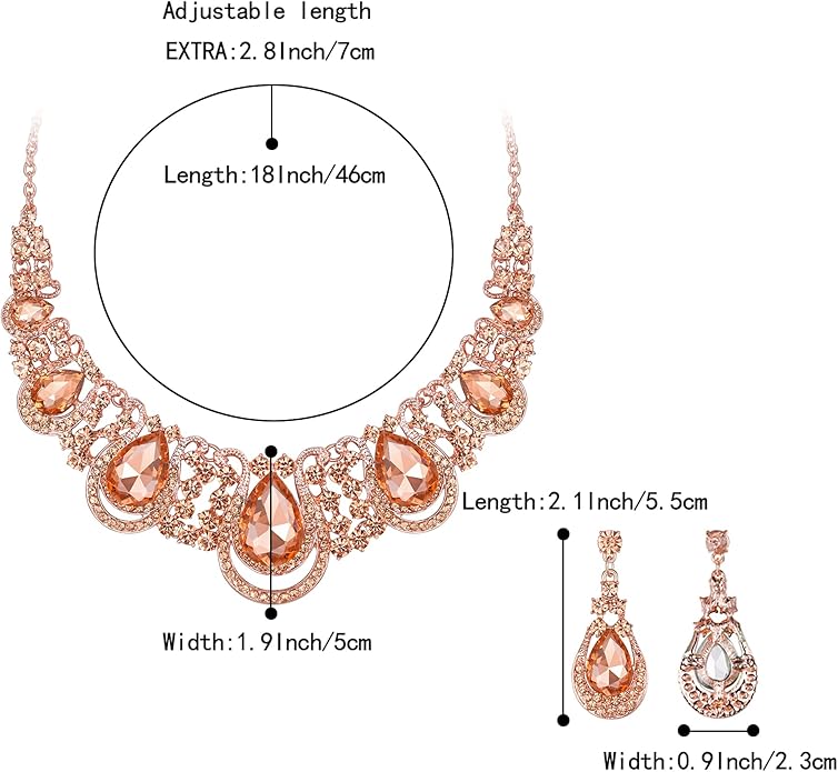 BriLove Women's Costume Fashion Crystal Teardrop Hollow Scroll Statement Necklace Dangle Earrings Set