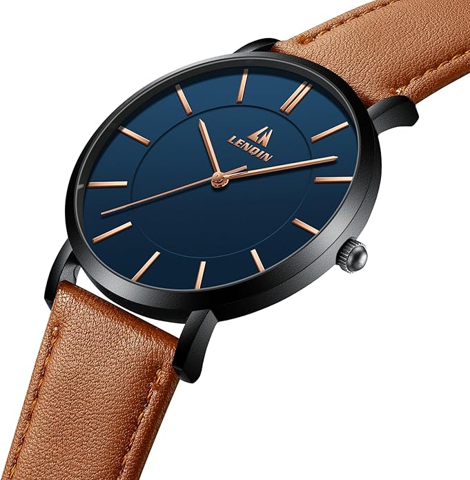 LN LENQIN Mens Watches Watches for Men Analog Quartz Watch 30M Waterproof Men's Wrist Watch Minimalist Fashion Business Mens Dress Designer Watch with Leather Band