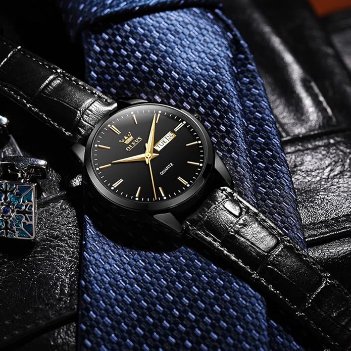 OLEVS Men's Simple Watch with Day and Date, Stainless Steel Analog Quartz Watches for Men, Classic Luminous Hands Men's Dress Watches, Black/White/Blue Dial