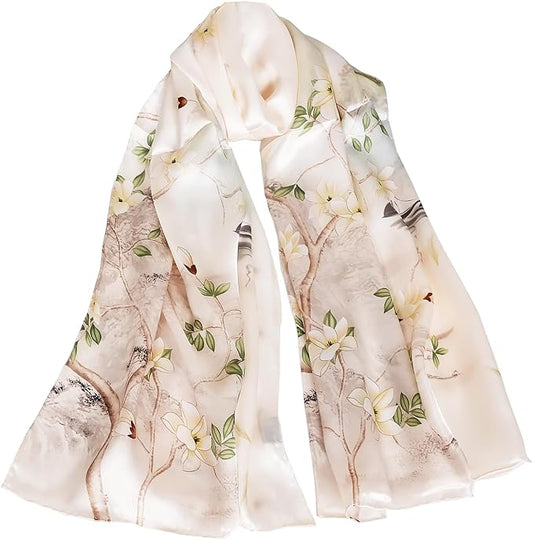 100% Mulberry Silk Scarf for Women Neck Oblong Headscarves Long Floral Print Lightweight Silk Wraps Shawls 67"*20"