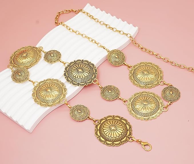 Western Cowgirl Chain Belt for Women Adjustable Fashion Metal Waist Belts for Dresses Jeans Party Country Concert