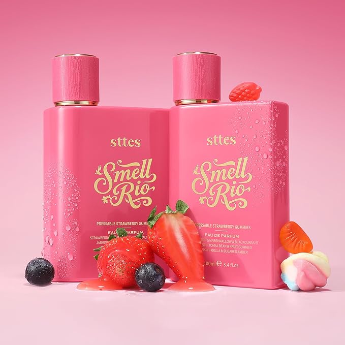 Sttes Perfume 606# Pressable Strawberry Gummies (2 Pack) - Long-Lasting Strawberry, Marshmallow, Vanilla & Candy Gourmand Eau de Parfum - 2×100ml (3.4 fl oz) Sweet Playful Women's Gift Set