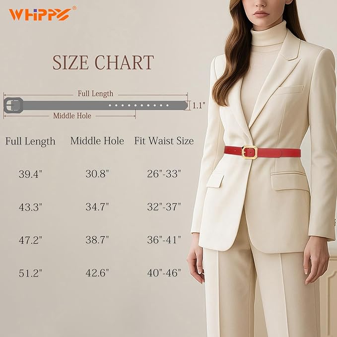 WHIPPY Women's Leather Belts with Gold Buckle Casual Fashion Ladies Waist Belts for Jeans Pants Dresses
