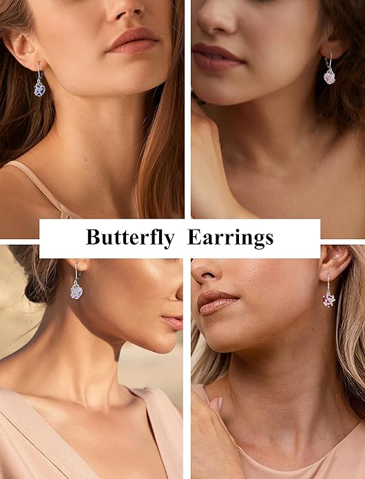 Butterfly Earrings for Women 925 Sterling Silver Heart Earring Birthstone Jewelry